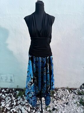 Vintage 2000s satin V-neck, asymmetrical, Slip on halter dress by AGB